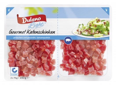 Dulano Light (Lidl) · Gourmet Katenschinken mager, gewürfelt (150 Gramm)  Bell Deutschland GmbH & Co. KG Wurst aus Schweinefleisch Lebensmittel /  Getränke / Tabakwaren Fleisch / Wurst / Geflügel Wurstwaren · mynetfair